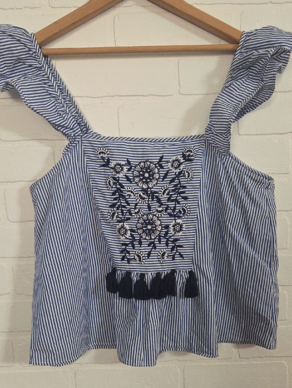 Zara Embroidered Flutter Sleeve Top - Nautical Boho